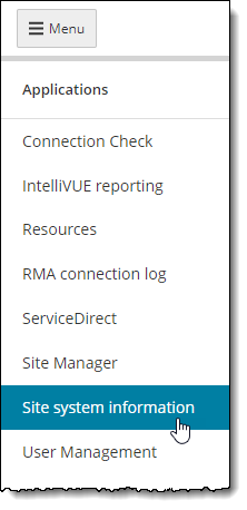 Site system information menu in the navigation pane.